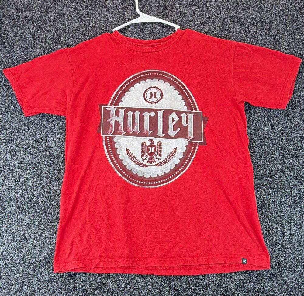 Hurley Logo Graphic Men's Red Crew Neck Short Sleeve Knit T-Shirt Classic M